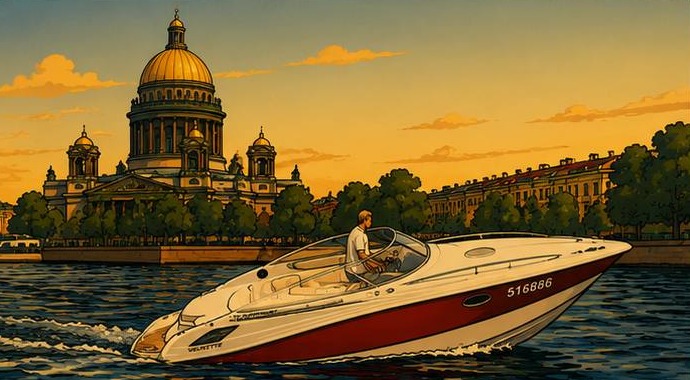 Катер на Неве на фоне Исаакиевского собора